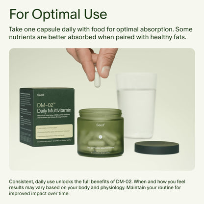 Seed DM-02 Daily Multivitamin - 100% DV Essential Vitamins and Minerals for Women & Men - Helps Fill Daily Nutrient Gaps - Immune, Bone, Hair, Skin & Nails Health - Vegan - 30 Capsules (30-Day Supply) - Maple Wellness Supplements