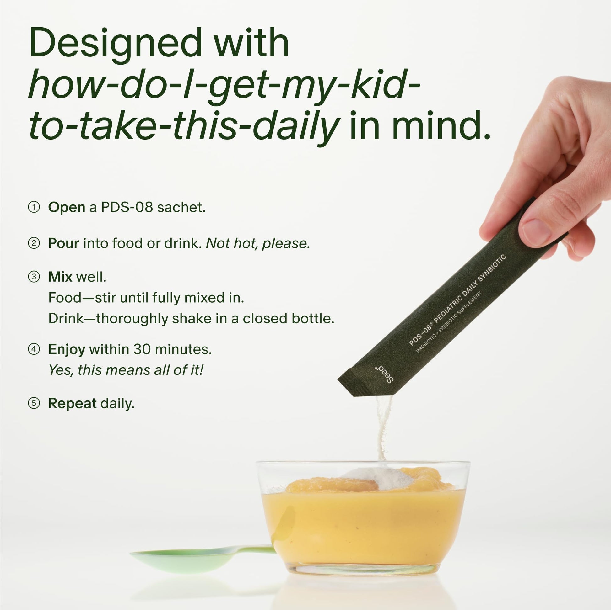 Seed PDS-08 Pediatric Daily Synbiotic - Fiber-Based Prebiotic & Probiotic for Kids - Digestive Health, Regularity, Constipation Relief - Ages 3-17 - Vegan and Shelf-Stable - 30 Sachets (30-Day Supply) - Maple Wellness Supplements