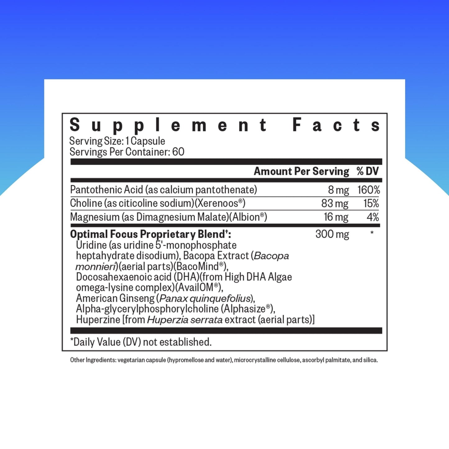 Seeking Health Optimal Focus, Stimulant-Free and Caffeine-Free Nootropic Support for Memory and Focus, with Choline, DHA from Algae, American Ginseng, Vegan and Vegetarian (60 Capsules) - Maple Wellness Supplements