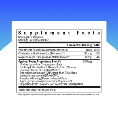 Seeking Health Optimal Focus, Stimulant-Free and Caffeine-Free Nootropic Support for Memory and Focus, with Choline, DHA from Algae, American Ginseng, Vegan and Vegetarian (60 Capsules) - Maple Wellness Supplements