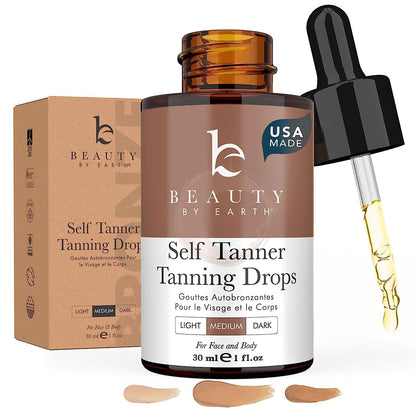 Self Tanning Drops - USA Made with Natural & Organic Ingredients, Medium Face Tanning Drops to Add to Lotion - Maple Wellness Supplements