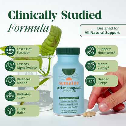 Semaine Peri/Menopause Essentials, 60 Ct. - Fuller Hair, No More Hot Flashes, Hormone Balance, Better Sleep & More - Clinically-Studied, Non-Hormonal Formula - Maple Wellness Supplements