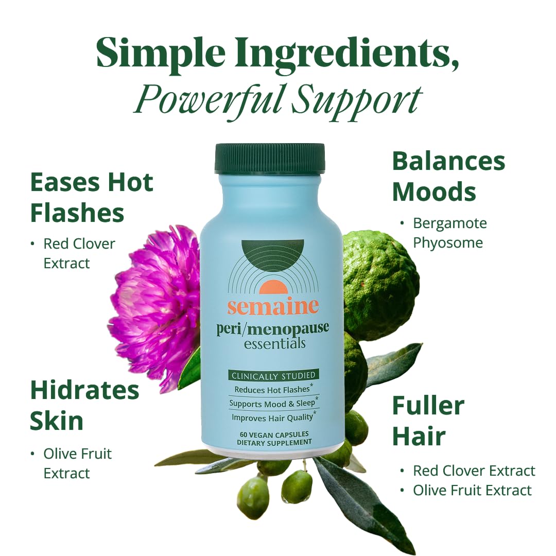 Semaine Peri/Menopause Essentials, 60 Ct. - Fuller Hair, No More Hot Flashes, Hormone Balance, Better Sleep & More - Clinically-Studied, Non-Hormonal Formula - Maple Wellness Supplements