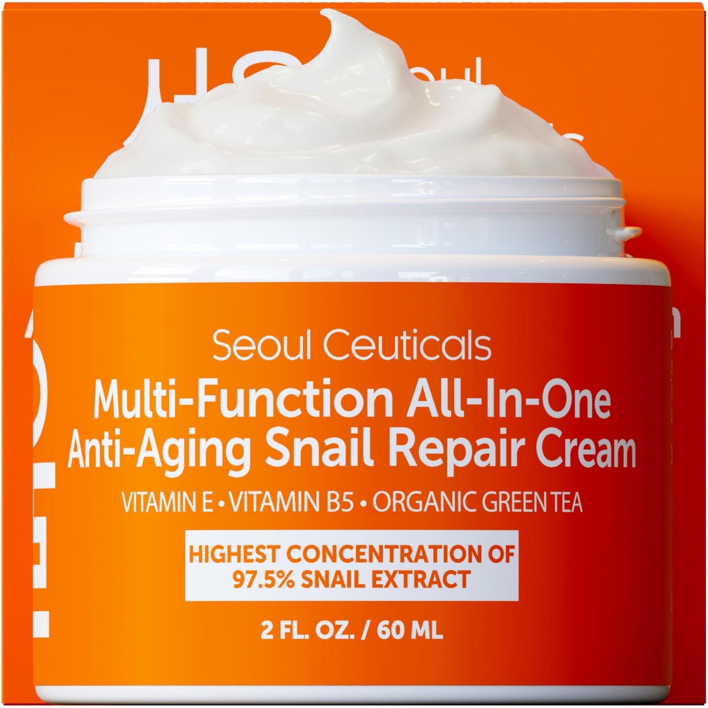 SeoulCeuticals Snail Mucin Moisturizer 97.5% - Korean Skin Care Snail Repair Cream - Day & Night Anti Aging K Beauty Skincare Cruelty Free 2oz - Maple Wellness Supplements