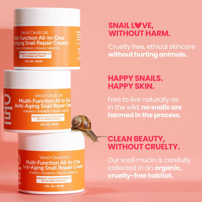 SeoulCeuticals Snail Mucin Moisturizer 97.5% - Korean Skin Care Snail Repair Cream - Day & Night Anti Aging K Beauty Skincare Cruelty Free 2oz - Maple Wellness Supplements
