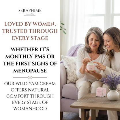 Seraphime Wild Yam Cream for Hormone Balance - Gift for Mom - Menopause and PMS Support for Women - Wild Yam Balancing Cream - Hot Flashes, Night Sweats, Mood Swings, Low Energy - Lavender 4oz - Maple Wellness Supplements