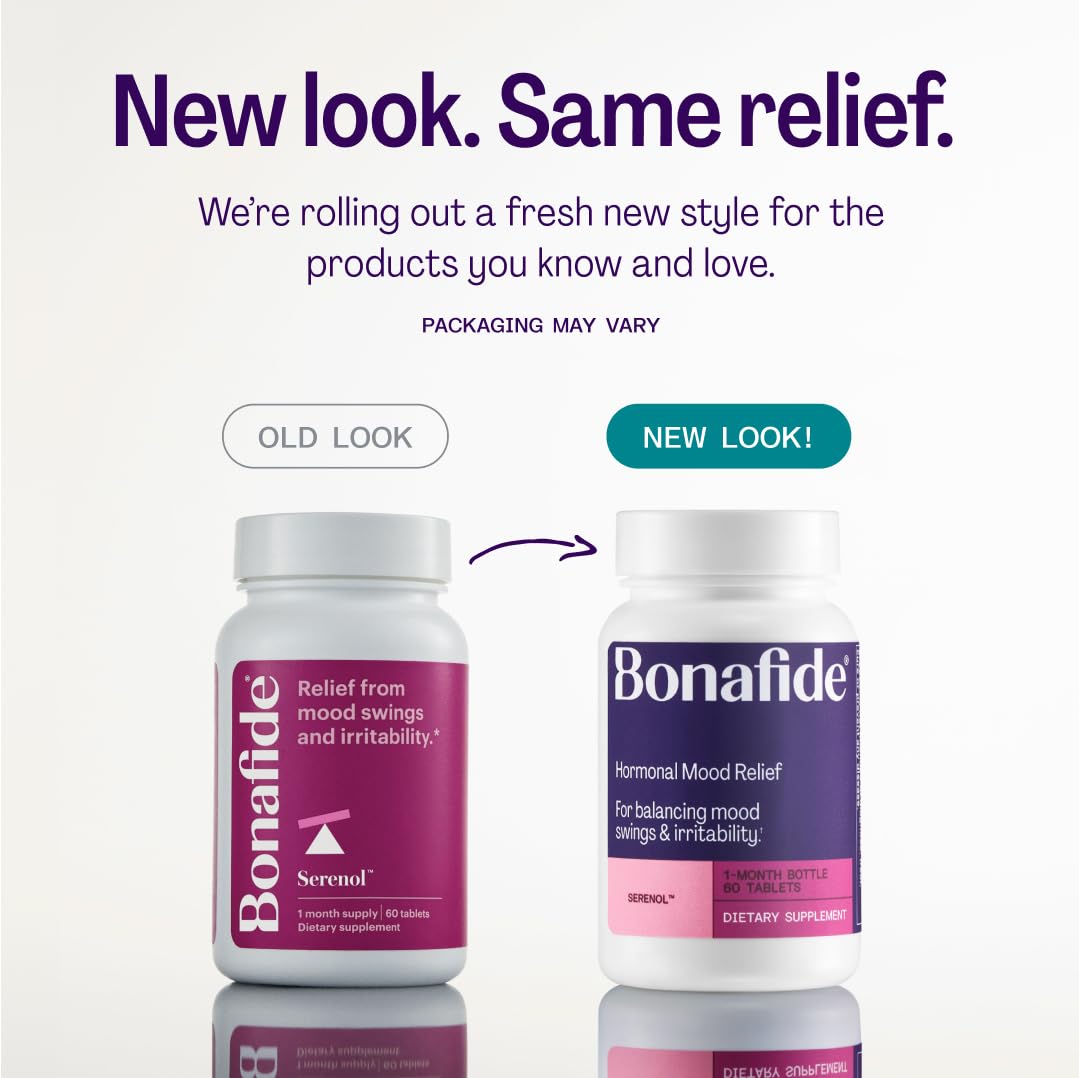 Serenol by Bonafide. Relief from Hormonal Mood Swings, Irritability, & PMS Bloating. — 3-Month Supply (180 Tablets) - Maple Wellness Supplements
