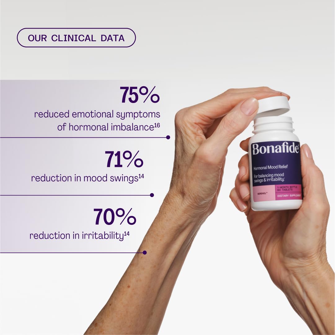 Serenol by Bonafide. Relief from Hormonal Mood Swings, Irritability, & PMS Bloating. — 3-Month Supply (180 Tablets) - Maple Wellness Supplements