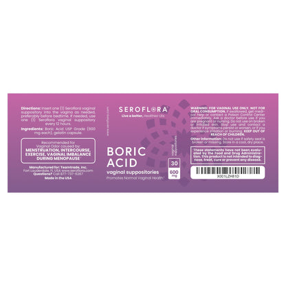 Seroflora Boric Acid 600mg Feminine Capsules, Feminine pH Support, Intimate Freshness for Women, Fast-Dissolving Capsules (60 Count) - Maple Wellness Supplements