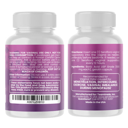 Seroflora Boric Acid 600mg Feminine Capsules, Feminine pH Support, Intimate Freshness for Women, Fast-Dissolving Capsules (60 Count) - Maple Wellness Supplements