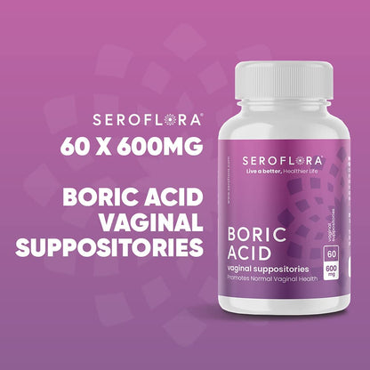 Seroflora Boric Acid 600mg Feminine Capsules, Feminine pH Support, Intimate Freshness for Women, Fast-Dissolving Capsules (60 Count) - Maple Wellness Supplements