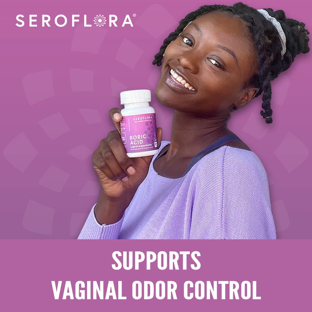 Seroflora Boric Acid Vaginal Suppositories 600mg – 30 Count with 7 Applicators for Odor Control & pH Balance Feminine Hygiene Support, Natural Intimate Care, Made in USA - Maple Wellness Supplements