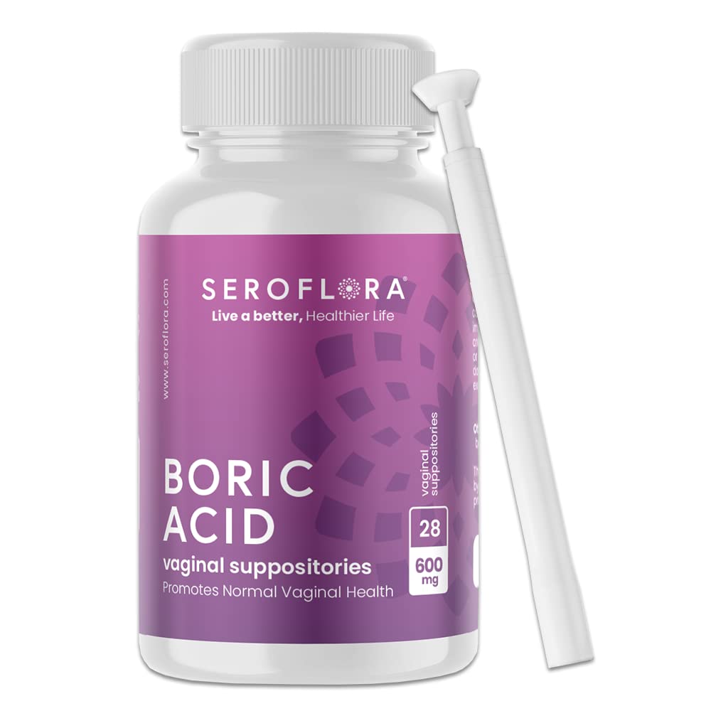 Seroflora Boric Acid Vaginal Suppositories for Women + 1 Suppository Applicator - Helps Support Vaginal Odor pH Balance, Yeast Infection and Bacterial Vaginosis - Maple Wellness Supplements