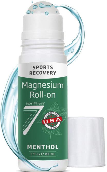 Seven Minerals Magnesium Roll On Stick with Menthol for Pain Relief - Cooling Magnesium Oil for Sports Recovery, Sore Muscles, Backache - Fast Acting - All Natural Alternative, 3 Fl Oz - Maple Wellness Supplements