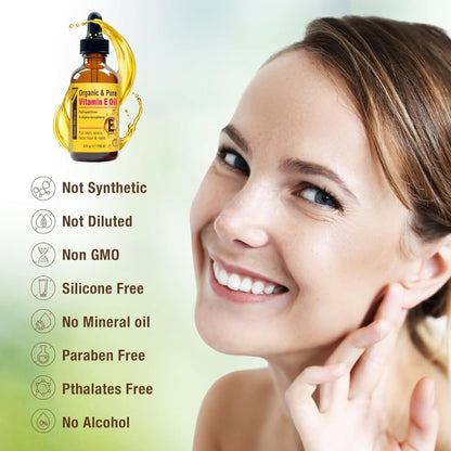 Seven Minerals Ultra Pure Vitamin E Oil - Full-Spectrum D-Alpha Tocopherol, 1 Fl Oz - 100% Organic Vitamin E Oil for Skin - Maple Wellness Supplements