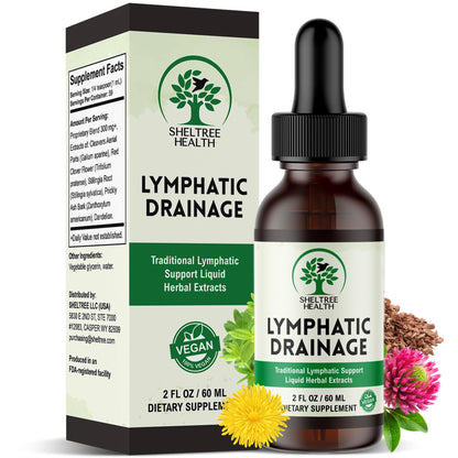 SHELTREE HEALTH Lymphatic Drainage Drops, 2 Fl. Oz | Organic Lymphatic Drainage Supplements with Cleavers, Red Clover Flower, Stillingia Root, Prickly Ash Bark, Dandelion | Vegan | Non-GMO - Maple Wellness Supplements