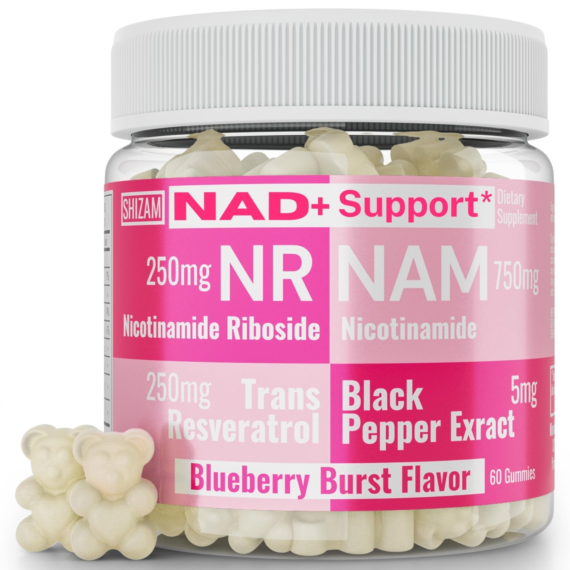 SHIZAM Nicotinamide Riboside NR NAM Resveratrol Gummies, 1000mg NAD+ NAD + Plus Nrf2 Activator Booster w Pure Niacinamide Vitamins B3 Capsules Pills Powder Supplements Alt NDA Regenerator 500mg - Maple Wellness Supplements