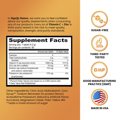 SIGNIFY NATURE Vitamin C 1000mg Effervescent Tablets - Potent Immune Support VIT C with Zinc Supplement - Sugar-Free & Vegan Formula | Dissolvable Vitamin C Tablets - Water Soluble Fizzy Elixir - 80CT - Maple Wellness Supplements