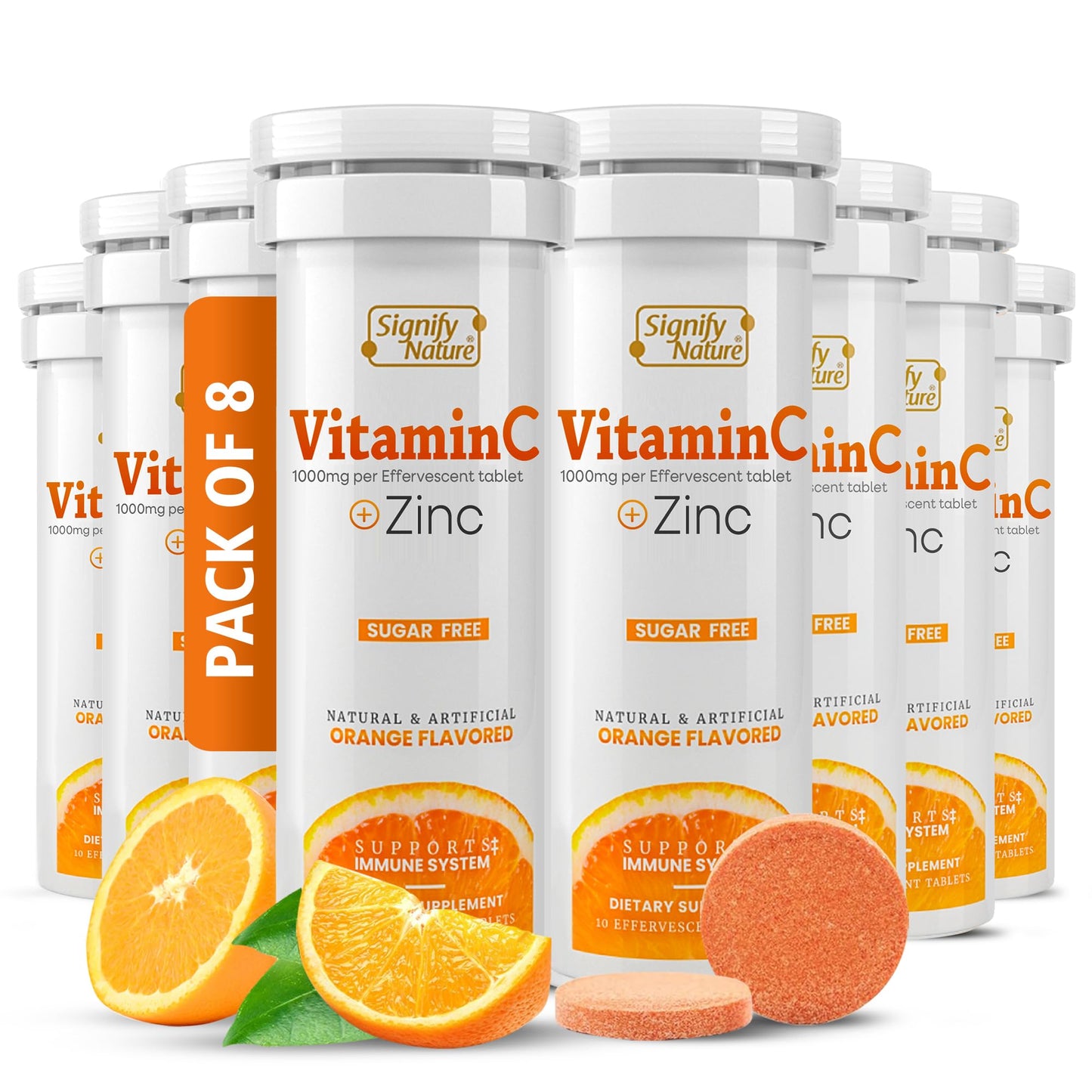 SIGNIFY NATURE Vitamin C 1000mg Effervescent Tablets - Potent Immune Support VIT C with Zinc Supplement - Sugar-Free & Vegan Formula | Dissolvable Vitamin C Tablets - Water Soluble Fizzy Elixir - 80CT - Maple Wellness Supplements