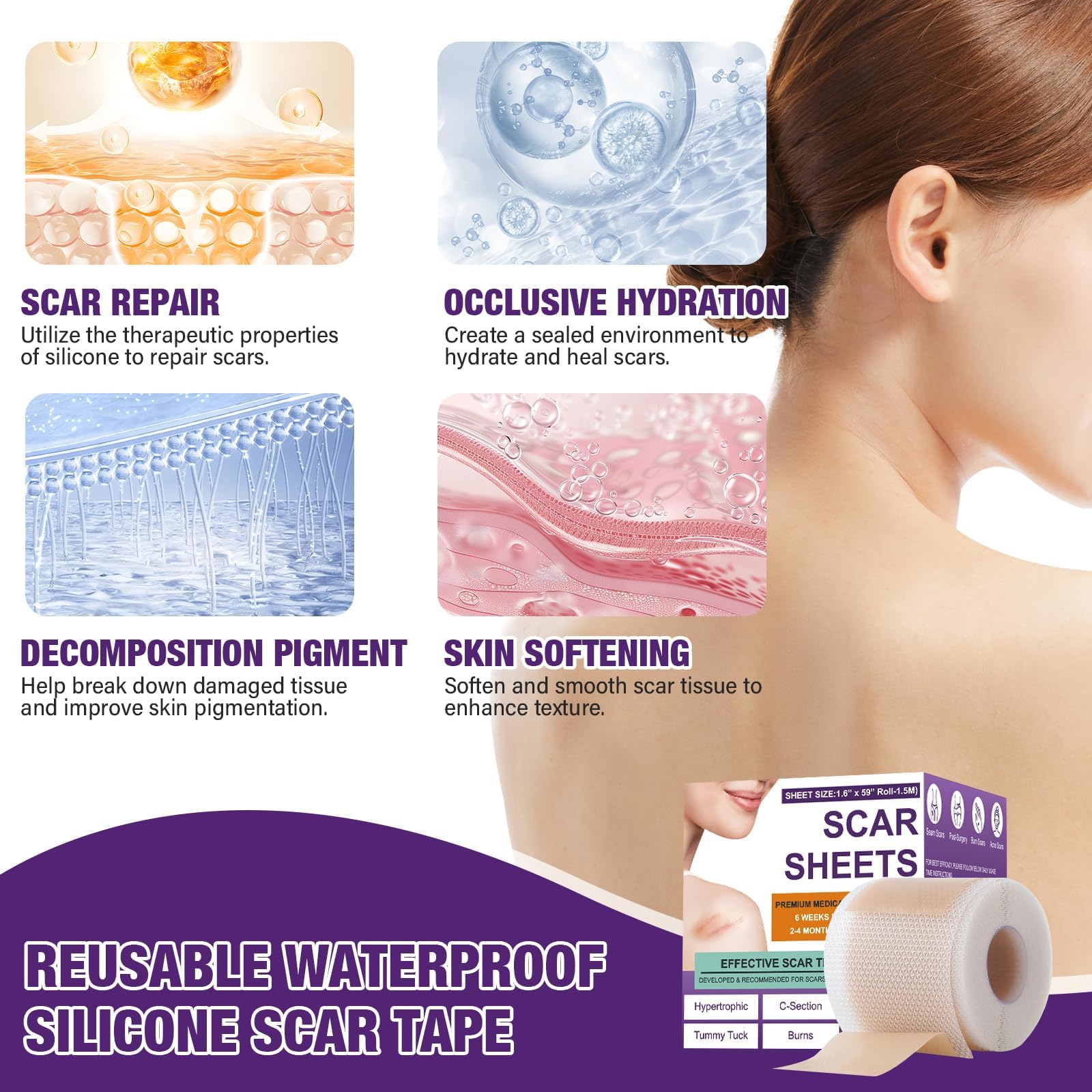 Silicone Scar Sheets,Silicone Scar Tape,Silicone Scar Removal Strips for Surgical,C-Section,Tummy Tuck,Keloid Scars - Maple Wellness Supplements