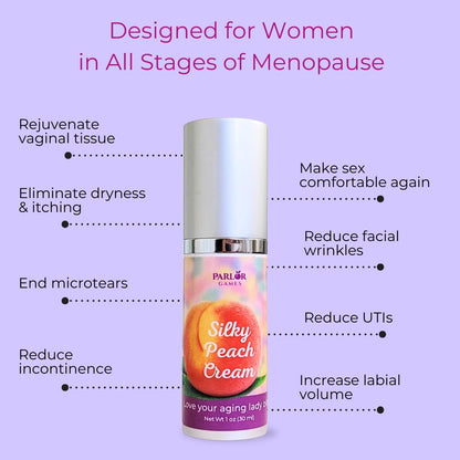 Silky Peach Cream by Parlor Games – Bioidentical Estriol Cream for Women – Menopause Relief for Vaginal Dryness & Vulva Itch – 30ml Bottle (2 Month Supply) - Maple Wellness Supplements
