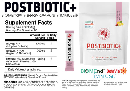 Silver Fern Brand Postbiotic+ Strawberry Lemonade Powder – Postbiotic Supplement with BIOMend™, BetaVia™, and Immuse® – Supports The Digestive System - Maple Wellness Supplements