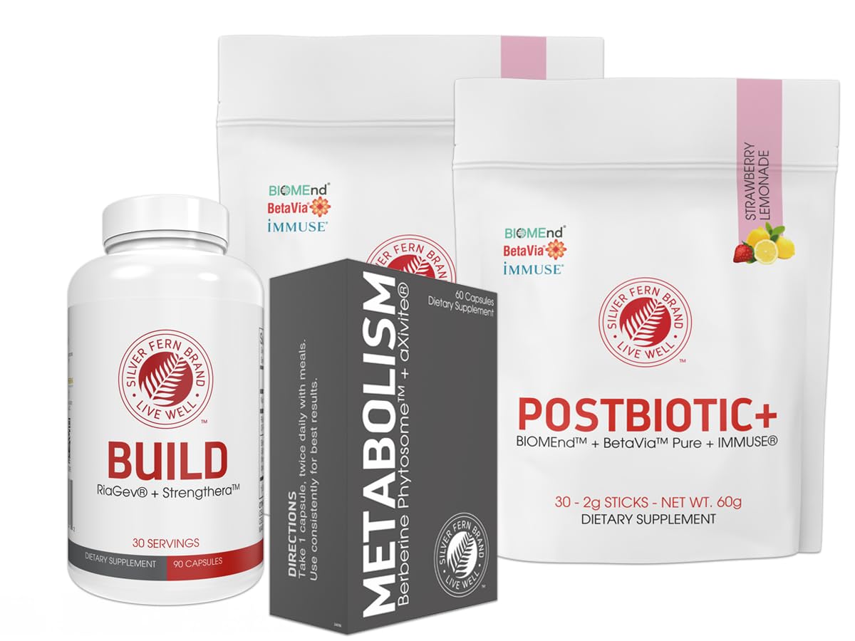 Silver Fern Brand Supplement Bundle – Build, Metabolism & POSTBIOTIC+ – Gut, Immune & Muscle Support – 90 + 60 Capsules & 30 Sticks – Energy, Recovery - Maple Wellness Supplements