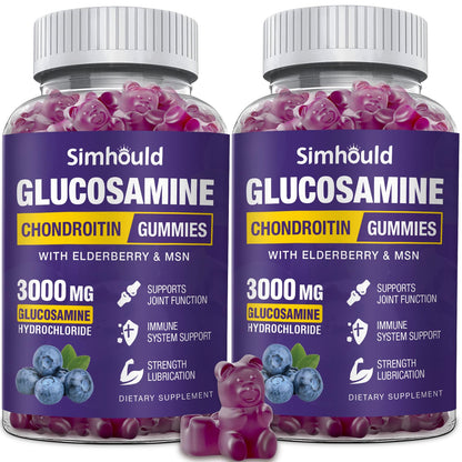 Simhould 2 Packs Glucosamine Chondroitin Gummies - 3000MG Extra Strength Joint Support Supplement with MSM & Elderberry, Flexibility, Antioxidant Immune Support - Maple Wellness Supplements