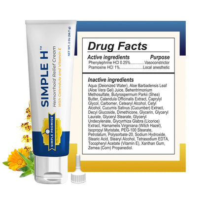 Simple Promise – Simple H Hemorrhoid Cream – Gentle Fast-Absorbing Formula with 28 Potent Ingredients & Enhanced Delivery System – Paraben-Free, Promotes Comfort & Relief, 2 oz - Maple Wellness Supplements