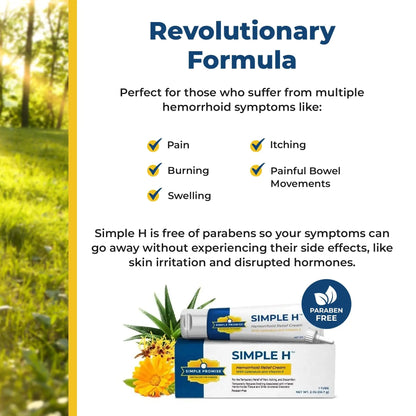 Simple Promise – Simple H Hemorrhoid Cream – Gentle Fast-Absorbing Formula with 28 Potent Ingredients & Enhanced Delivery System – Paraben-Free, Promotes Comfort & Relief, 2 oz - Maple Wellness Supplements