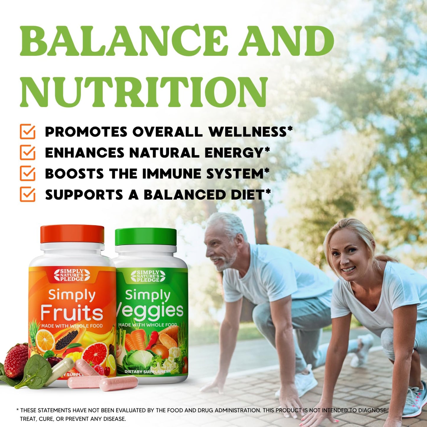 Simply Nature's Pledge - Packed with Over 40 Different Fruits & Vegetables - Made with Whole Food Superfoods - with High Beta Carotene – 100% Soy Free - 90 Count (Pack of 2) - Maple Wellness Supplements