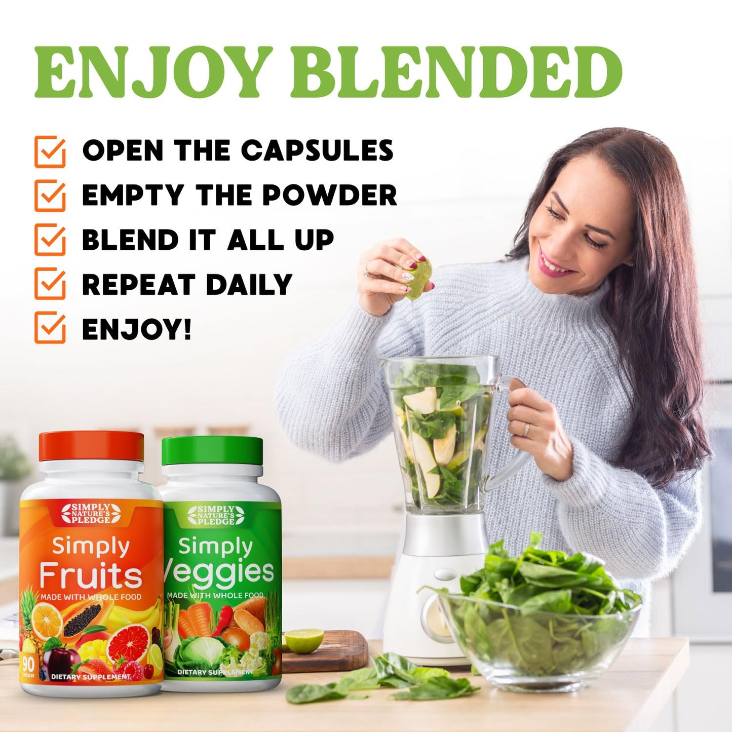 Simply Nature's Pledge - Packed with Over 40 Different Fruits & Vegetables - Made with Whole Food Superfoods - with High Beta Carotene – 100% Soy Free - 90 Count (Pack of 2) - Maple Wellness Supplements