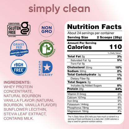 simply tera's Pure Whey Protein Powder - Grass Fed Vanilla Whey Protein Powder, Clean, Made Without Artificial Sweeteners, Non-GMO, Kosher, rBGH-Free, Soy-Free - 24 Oz - Maple Wellness Supplements
