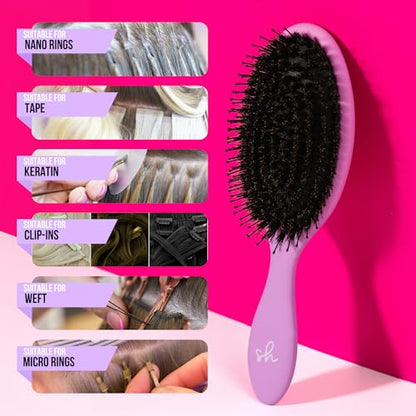 SimplyHair Ultimate Hair Extension Brush & Detangler Anti-Static, Dual Bristle Design, Soft Boar Bristle, Great for All Hair Types & Extensions - Pink & Purple Ombre Brush Ideal for Adults & Kids - Maple Wellness Supplements