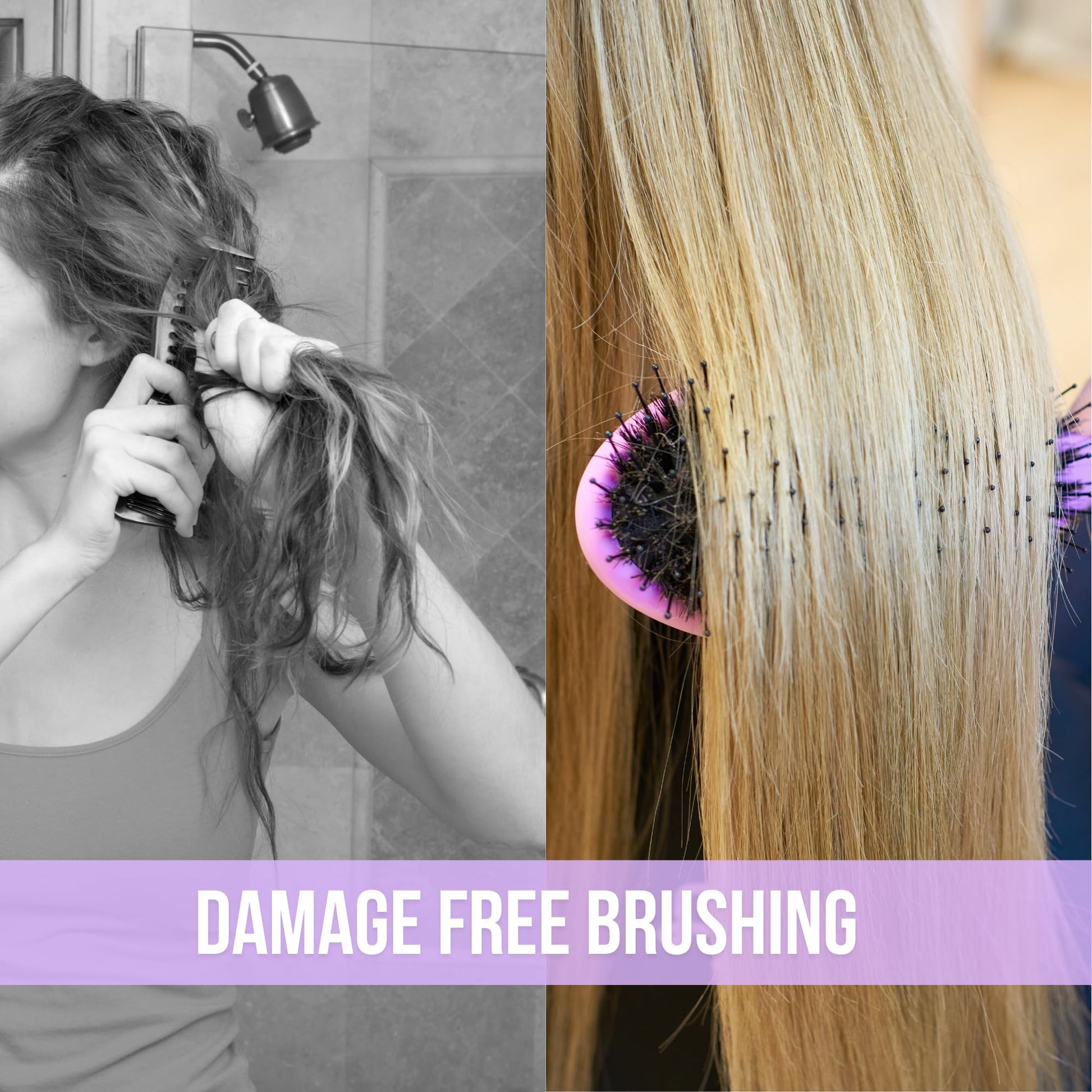 SimplyHair Ultimate Hair Extension Brush & Detangler Anti-Static, Dual Bristle Design, Soft Boar Bristle, Great for All Hair Types & Extensions - Pink & Purple Ombre Brush Ideal for Adults & Kids - Maple Wellness Supplements