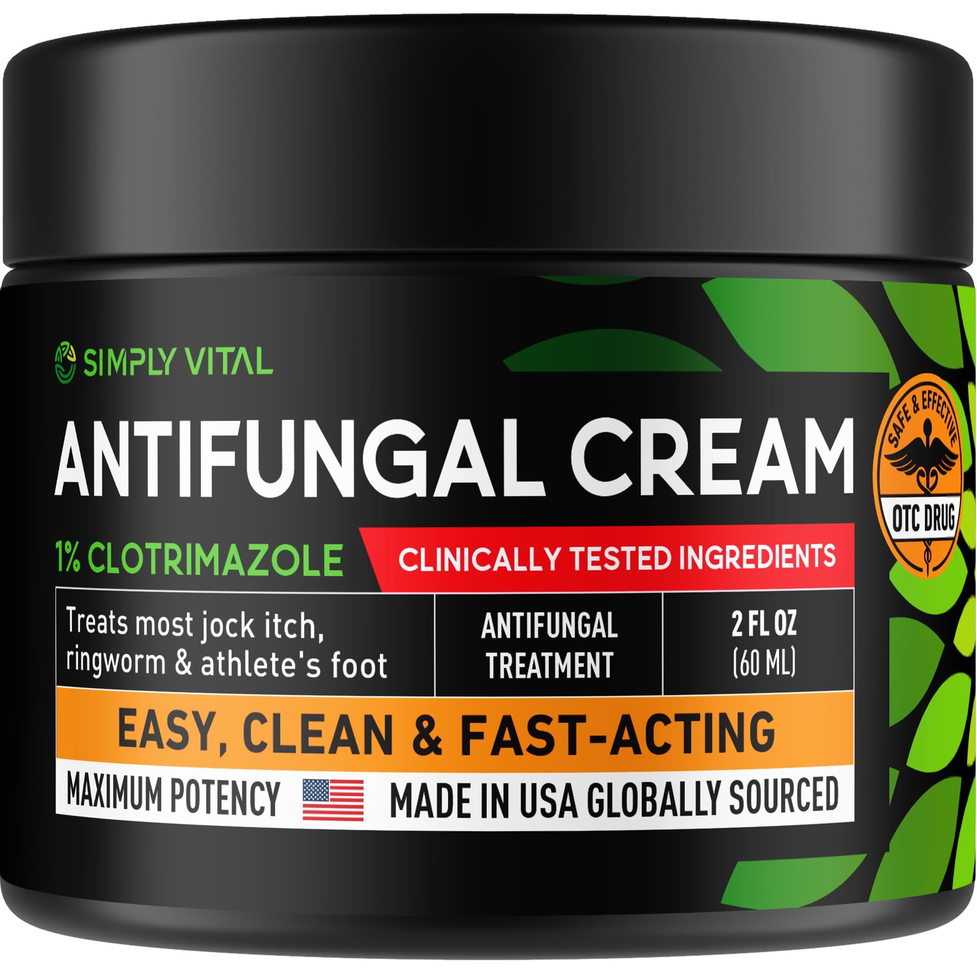 SimplyVital Clotrimazole Antifungal Cream - Treats Most Athlete’s Foot, Jock Itch, Ringworm, Clotrimazole 1% Anti Fungal Cream for Skin, Athletes Foot Treatment, Ring Worm Medication for Humans, 2 oz - Maple Wellness Supplements