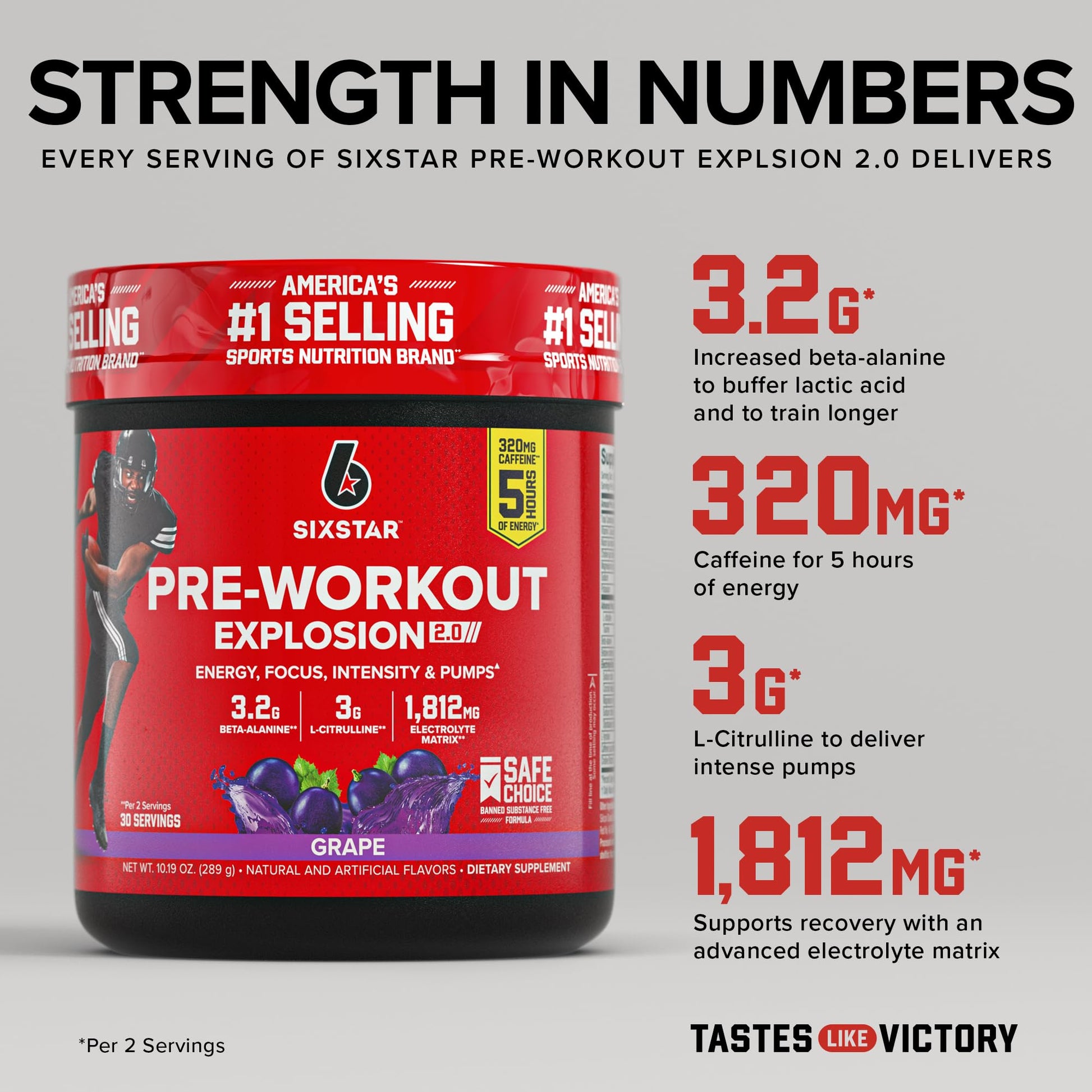 Six Star Pre-Workout Explosion, Grape (30 Servings) - Preworkout Energy Powder Supplement for Men & Women - Workout Drink Mix with L-Tyrosine & Beta Alanine - Maple Wellness Supplements