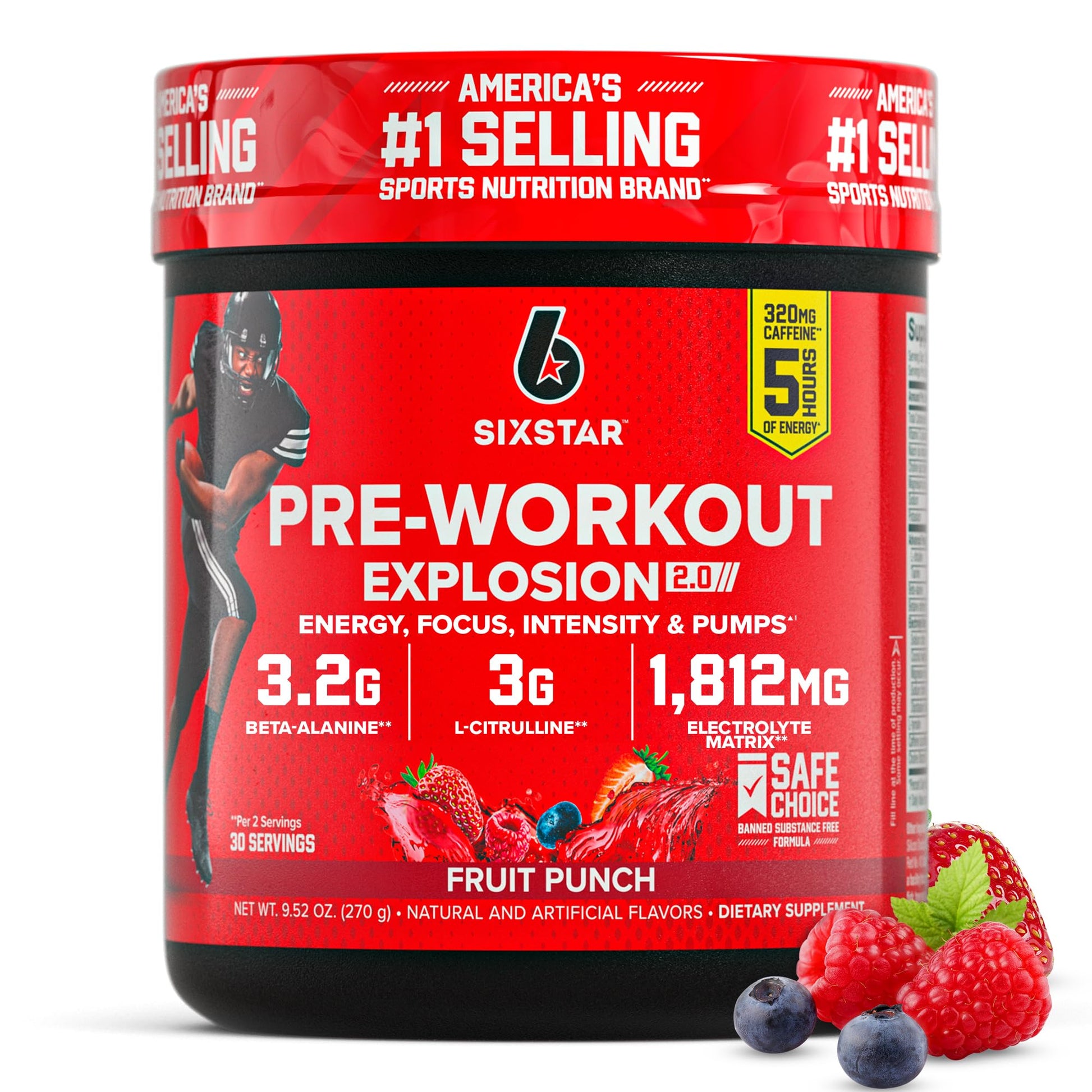 Six Star Pre-Workout Powder for Men & Women, Fruit Punch (30 Servings) - Preworkout Explosion 2.0 Energy Powder Drink Mix with Beta-Alanine & Caffeine - Maple Wellness Supplements