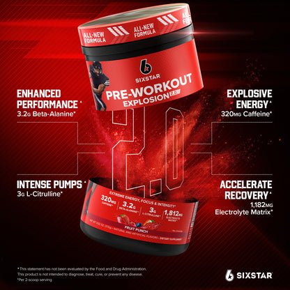 Six Star Pre-Workout Powder for Men & Women, Fruit Punch (30 Servings) - Preworkout Explosion 2.0 Energy Powder Drink Mix with Beta-Alanine & Caffeine - Maple Wellness Supplements