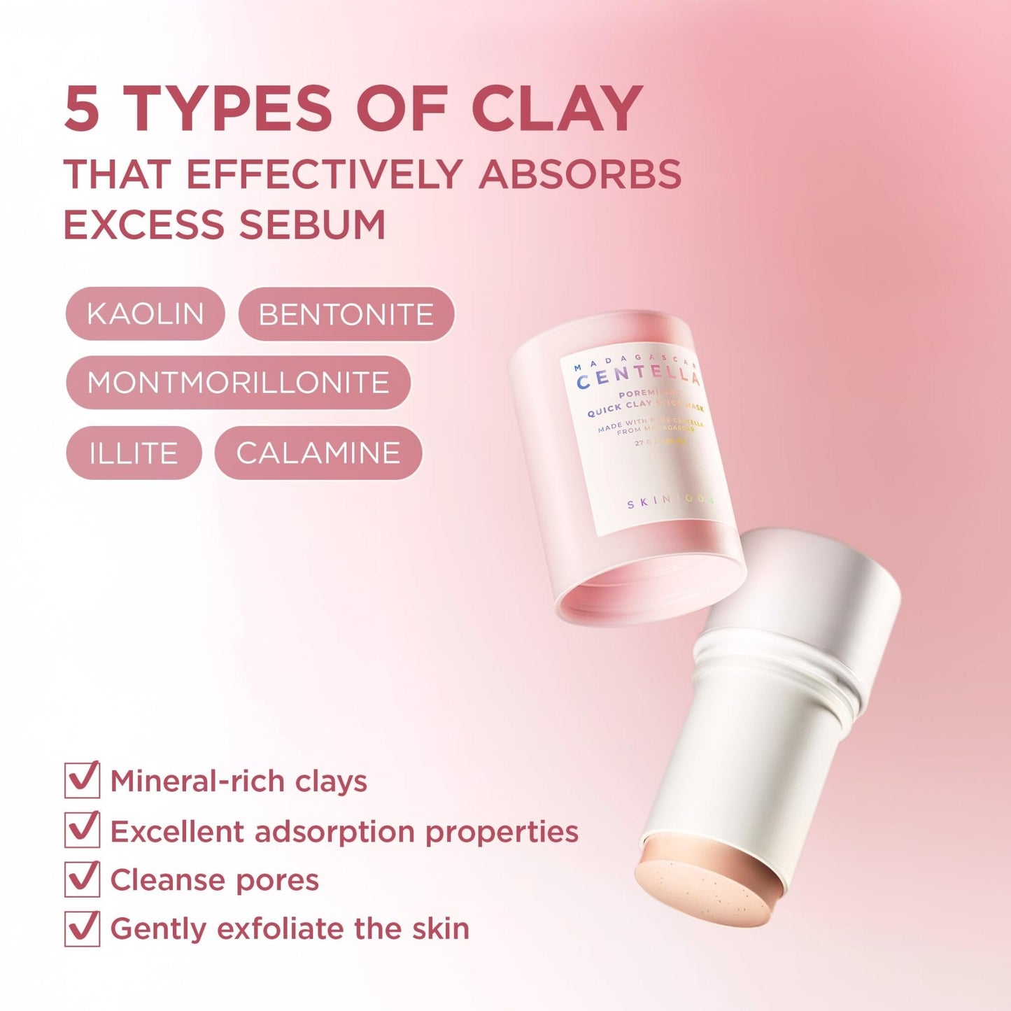SKIN1004 Poremizing Quick Clay Stick Mask, Face Mask Skincare for Pore Minimizing, Facial Clay Mask with Centella, Pore Minimizer for Sebum Control - Maple Wellness Supplements