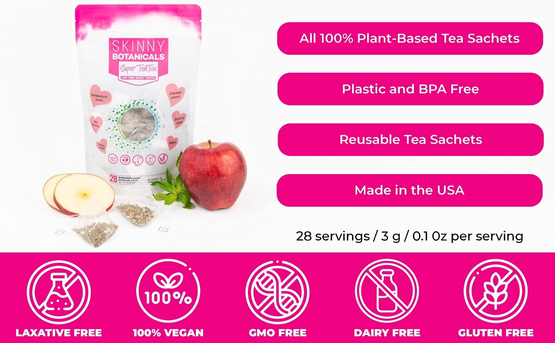Skinny Botanicals Daytime Detox Tea for Body Cleanse All Natural - Laxative-Free, Supports - Maple Wellness Supplements