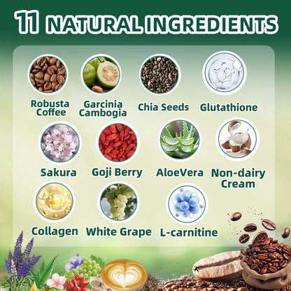 Skiseoy 20x Collagen Chia Coffee - 11-in-1 Coffee Shape Mix with L-Glutathione for Skin, Hair, Joints - Boost Energy and Focus, Vegan Friendly, 45 Servings - Maple Wellness Supplements