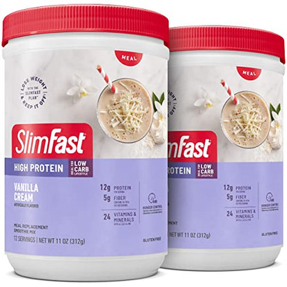 SlimFast Meal Replacement Smoothie Mix, 24 Servings, High Protein, Vanilla Cream, 20g - Maple Wellness Supplements