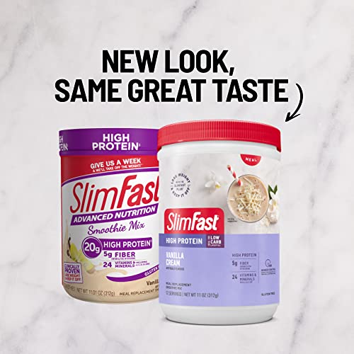 SlimFast Meal Replacement Smoothie Mix, 24 Servings, High Protein, Vanilla Cream, 20g - Maple Wellness Supplements