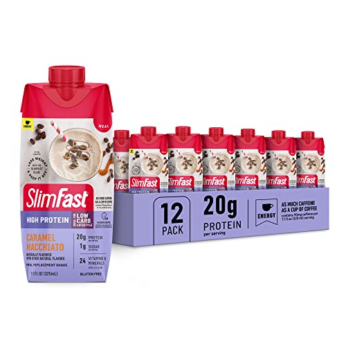 SlimFast Protein Shake with Caffeine, Caramel Macchiato- 20g Protein, Meal Replacement - Maple Wellness Supplements