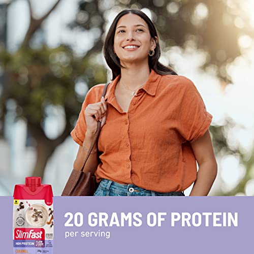 SlimFast Protein Shake with Caffeine, Caramel Macchiato- 20g Protein, Meal Replacement - Maple Wellness Supplements