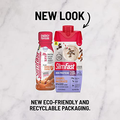 SlimFast Protein Shake with Caffeine, Caramel Macchiato- 20g Protein, Meal Replacement - Maple Wellness Supplements