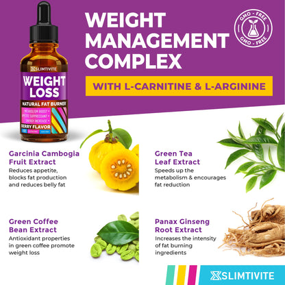 Slimtivite Weight Loss Drops - Diet Fat Effective Appetite Suppressant & Metabolism - Maple Wellness Supplements