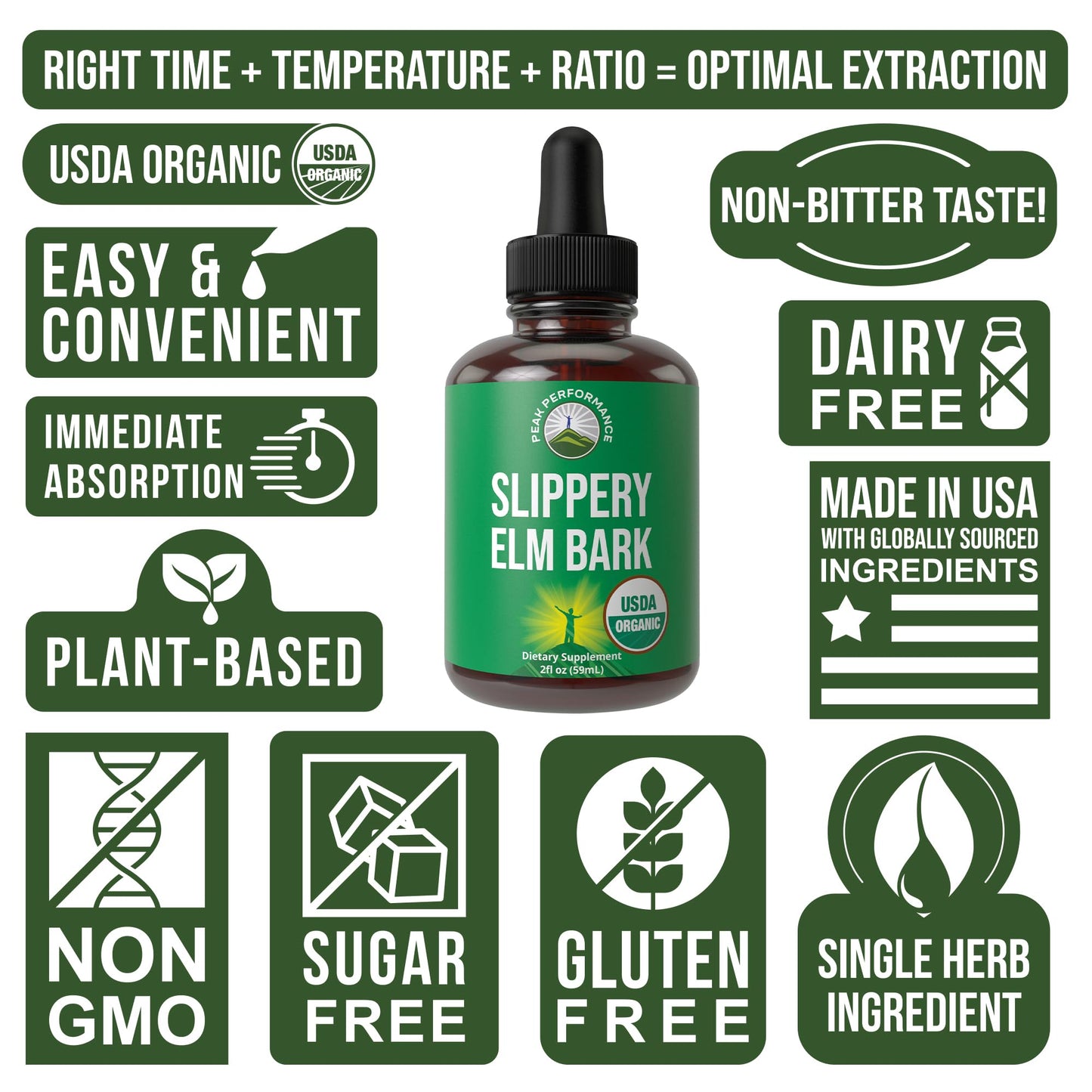 Slippery Elm Bark USDA Organic Vegan Liquid Drops. Extract with High Bioavailability for Women, Men, Kids. for Sore Throat, Irritated Stomach. Zero Sugar, Gluten Free, Tincture Supplement No Capsules - Maple Wellness Supplements