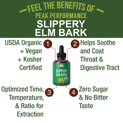 Slippery Elm Bark USDA Organic Vegan Liquid Drops. Extract with High Bioavailability for Women, Men, Kids. for Sore Throat, Irritated Stomach. Zero Sugar, Gluten Free, Tincture Supplement No Capsules - Maple Wellness Supplements
